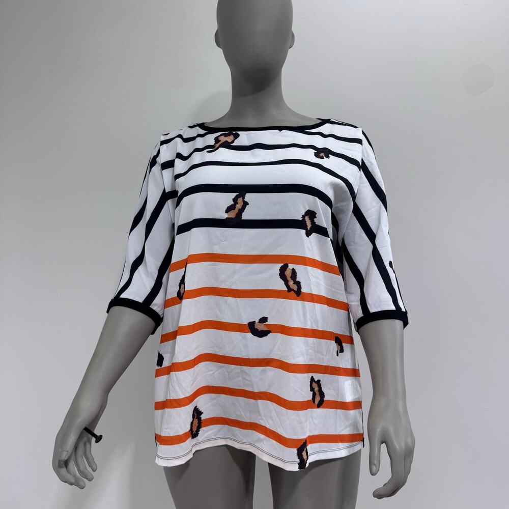 NWT Marina Rinaldi Mixed Media Striped Shirt Casual US 16-18(L) Momcore Luxury